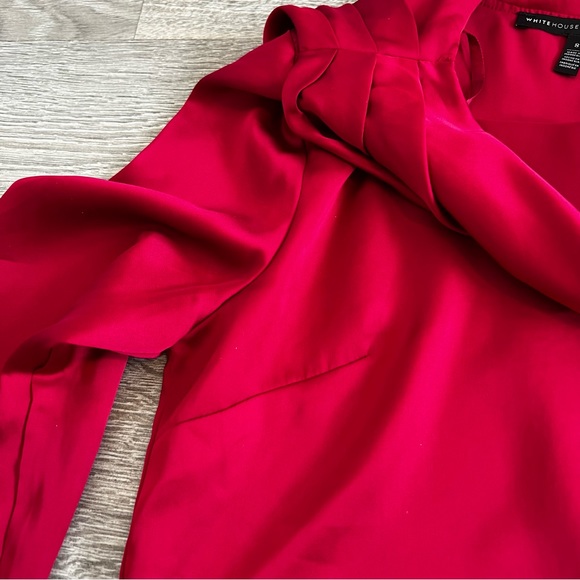 WHITE HOUSE BLACK MARKET Assymetrical Long Sleeve Blouse - Red - Picture 7 of 13